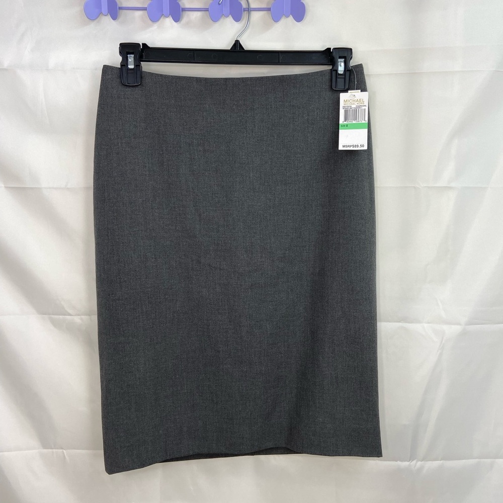 NEW MICHAEL Michael Kors women’s charcoal gray zip stretch fitted business skirt